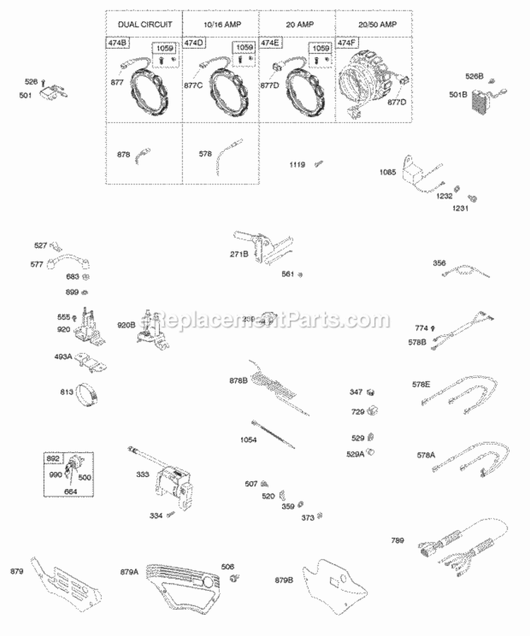 Alternator Ignition Diagram and Parts List for  Briggs and Stratton Engine